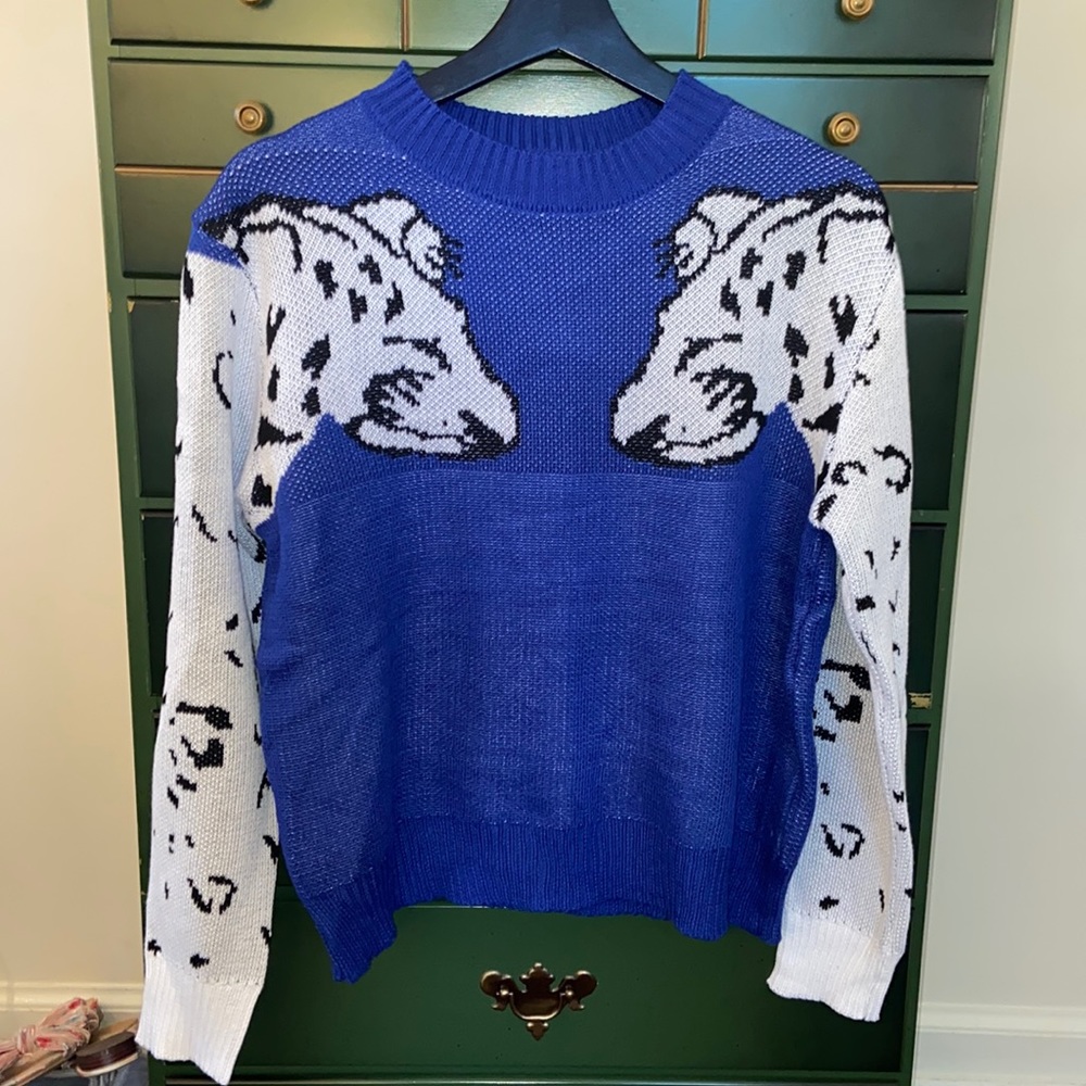 Pink Ripple Blue Leopard Sweater - Picture 1 of 4